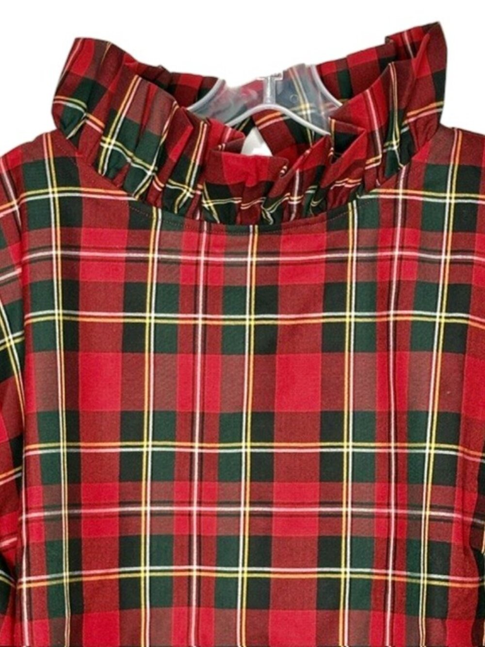 Elizabeth Wilson Katherine Plaid Ruffle Bell Sleeve Top - Red/Blk/Grn/Yel - XXL - Picture 3 of 10